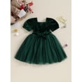 thumbnail image 2 of EYIIYE Enfants Filles Robe Robe de Princesse de Couleur Unie Robe de Velours à Col Carré Robe à Manches Courtes Robe de Soirée Décontractée en Tulle avec Ceinture, 2 of 9