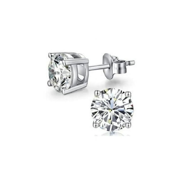 Bonjour Jewelers 18k White Gold Plated 1/4 Carat Round Created White Sapphire Stud Earrings 4mm