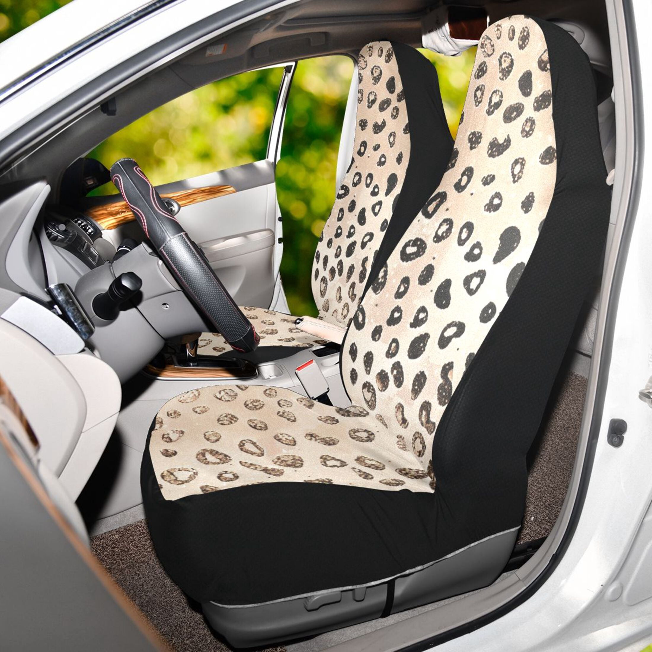 ALAZA Plain Cheetah Glitter Print Car Seat Covers 2 PCs Universal Auto Front Seats Interior Protector