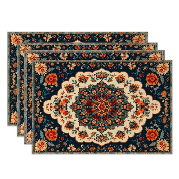 MIZHONA Mandala Bohemain Placemats Set of 4,Boho Linen Table Mats 12x18 in