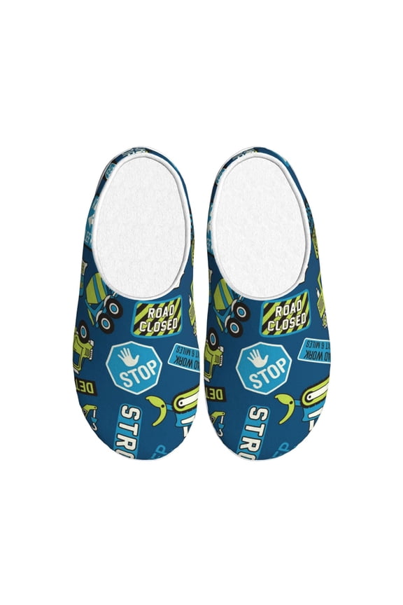 Dump Truck Print Women's Men's Cotton Knit Slippers Lightweight Memory Foam Indoor House Shoes with Anti-Skid Sole-42/43