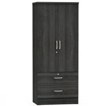 Better Home Products Grace Wood 2-Door Wardrobe Armoire with 2-Drawers in Gray