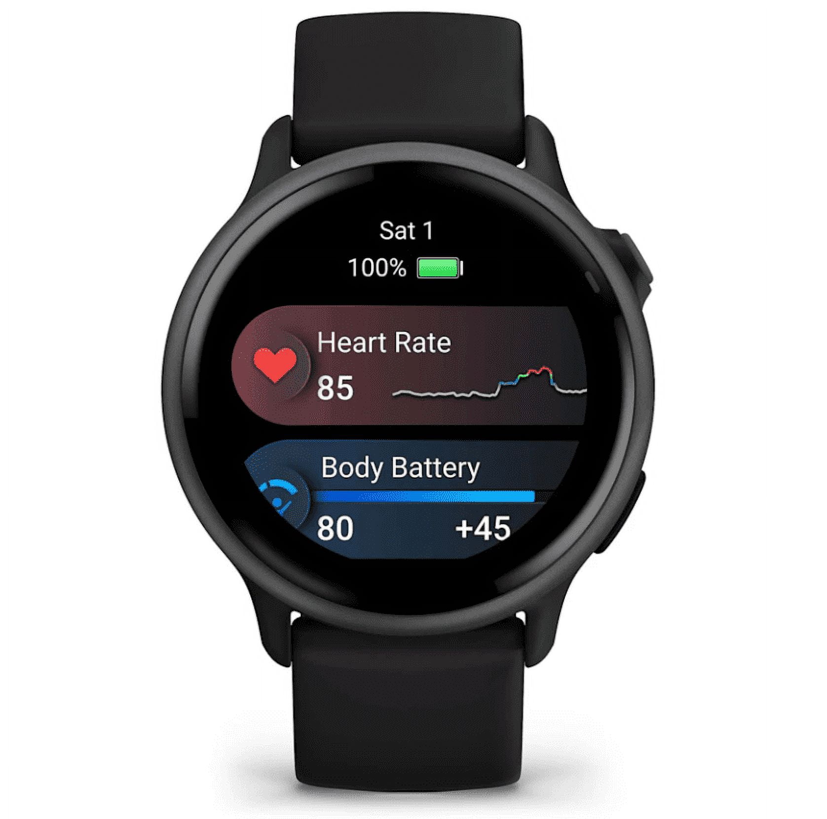 Garmin Vivoactive 6 - Health & Wellness GPS Smartwatch, 1.2 in Bright AMOLED Display, Slate with Black Band w/ Wearable4U White EarBuds Bundle