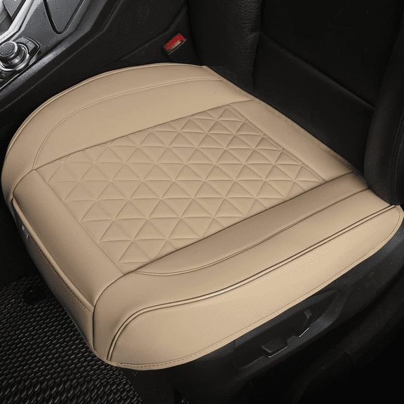 Luxury Polyvinyl Car Seat Cover Front Bottom Seat Cushion Cover, Anti-Slip and Wrap Around The Bottom, Fits 95% of Vehicles - 1 Piece,Beige