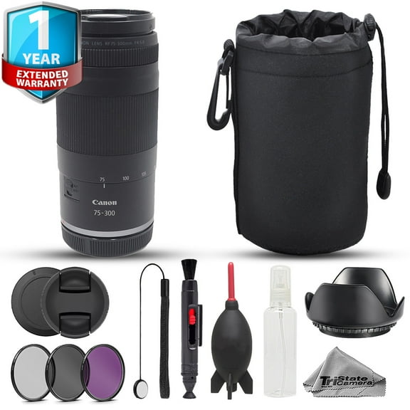 Canon RF 75-300mm f/4-5.6 Lens - 10pc Advanced Bundle   1 Yr Warranty (International Version)