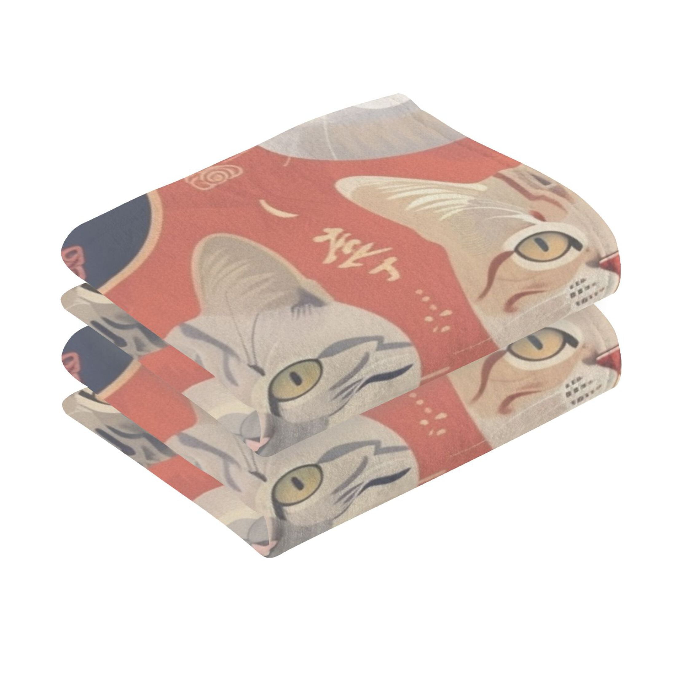 Cats Face 2 Pcs Hand Towel Set Cotton Absorbent Soft Face Towels Bath Towels for Bathroom Kitchen Shower Hotel Decor 16"x28"