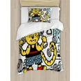 thumbnail image 1 of Fitness Duvet Cover Set Twin Size, Cartoon Style Cat Using Weights in Gym Effort Perspiring Humorous Funny Caricature, Decorative 2 Piece Bedding Set with 1 Pillow Sham, Multicolor, by Ambesonne, 1 of 3
