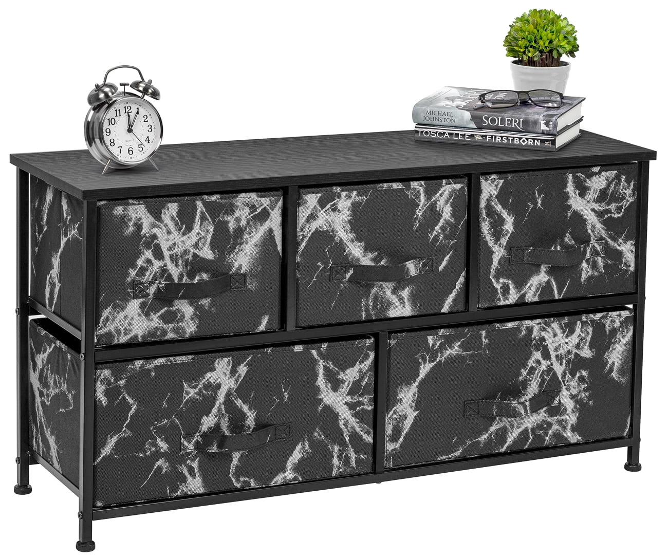 Sorbus 5 Drawer Storage Chest (Black Frame, Black Marble)