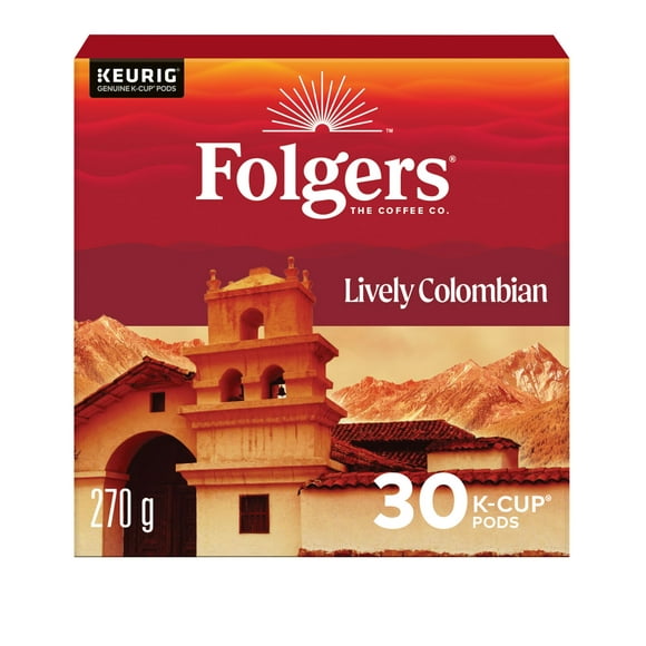 Folgers Lively Colombian Medium Roast K-Cup Coffee Pods, 30 Count, 30 pods