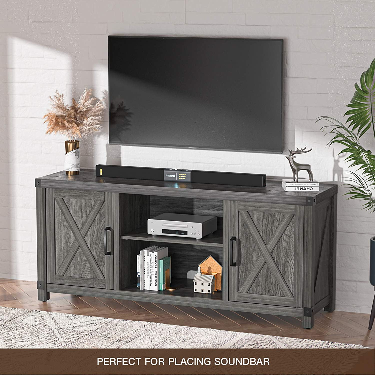 AMERIERGO Console Cabinet for 65 Inch TVs with Media Shelves Farmhouse ...