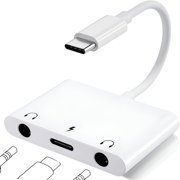 GJX 2026 New Usb C Headphone Adapter,Pro Headphone Splitter 3 in 1 Usb C to Dual 3.5Mm Aux Audio Jack with Type-C Fast Charging Port,Usb-C Headphone Jack Splitter