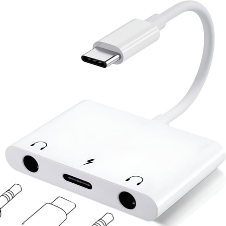GJX 2026 New Usb C Headphone Adapter,Pro Headphone Splitter 3 in 1 Usb C to Dual 3.5Mm Aux Audio Jack with Type-C Fast Charging Port,Usb-C Headphone Jack Splitter