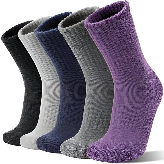 TELOLY 5 Pack Merino Wool Boot Hiking Socks for Women Warm Winter Thick Thermal Cozy Work Soft Ladies Socks