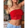 thumbnail image 3 of Womens Tube Top Summer Ruffle Strapless Crop Tops Basic Tank Casual Sleeveless Shirt Red L, 3 of 8