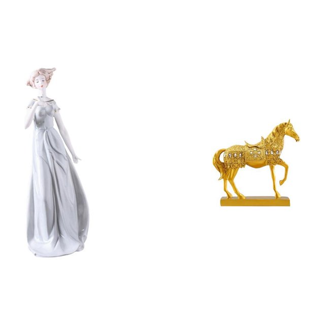 Figura de de una dama a caballo, estatua moderna nórdica de una niña, escultura animal, adorno grabado en resina para estante, armario, escr