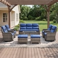 thumbnail image 3 of POCASSY 8-Piece Outdoor Patio Furniture Set with Swivel Chairs, Luxury High Back Rattan Wicker Outdoor Conversation Set with 5-inch Thick Seat Cushion Sofa and Swivel Glider Patio Chair for Porch, 3 of 17