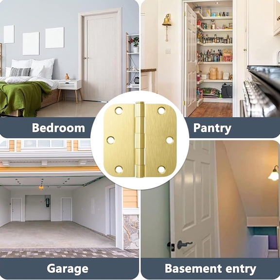 Door Hinges Satin Brass - 30 Pack 3.5 x 3.5 Inch with 5/8" Radius Interior and Exterior Brushed Brass Door Hinges 3 1/2" Gold Door Hinge Heavy Duty Residential Door Hardware