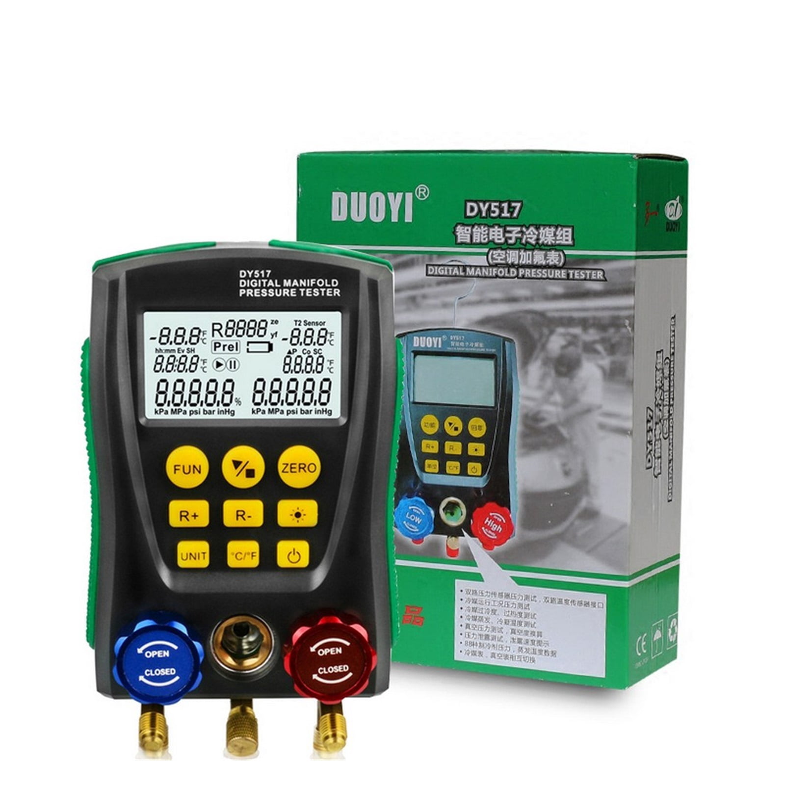 Pressure Gauge Refrigeration Digital Vacuum Pressure Manifold Tester Meter HVAC Temperature Tester Valve Tool Kit ,Easy to Use