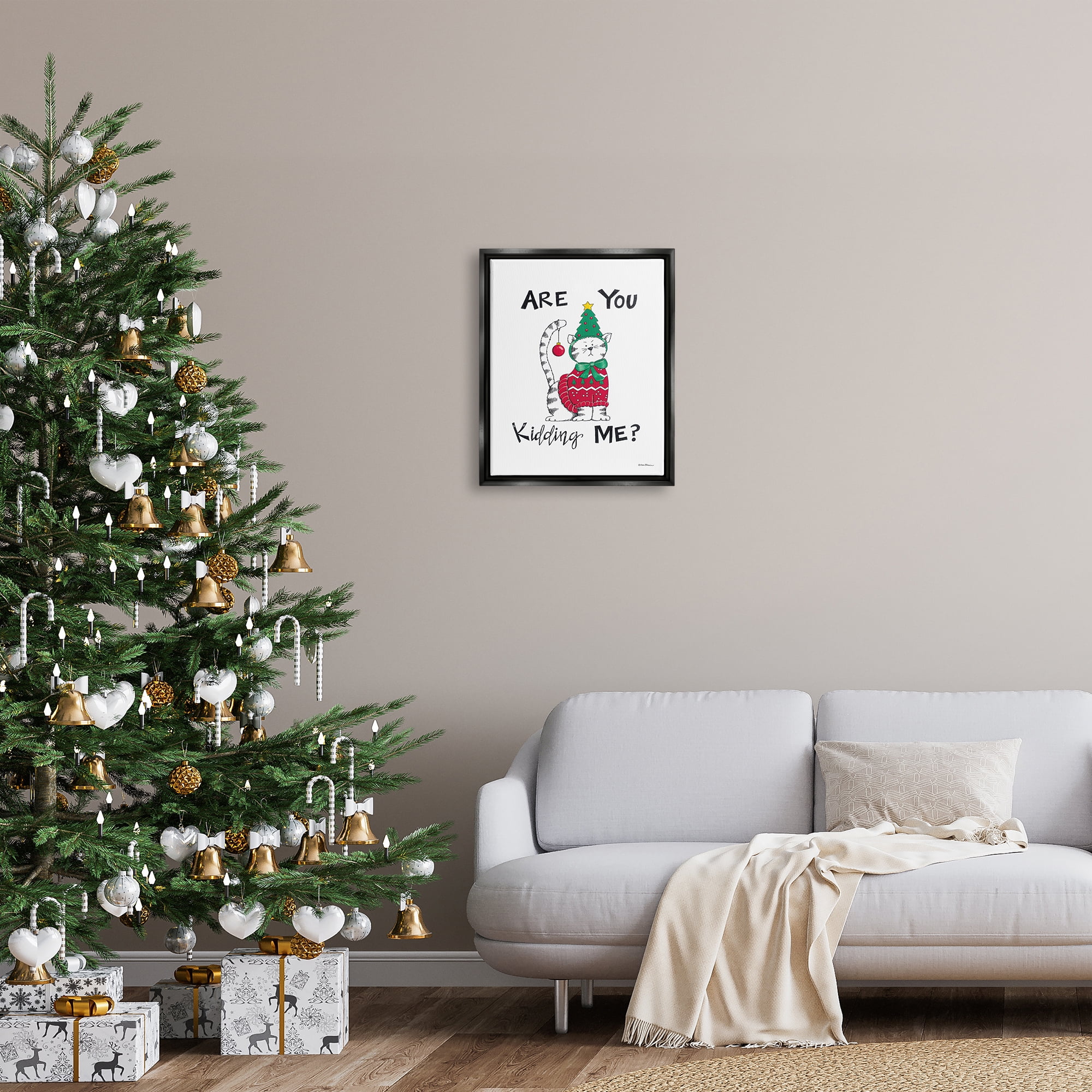 Stupell Industries Cat in Christmas Costume Holiday Painting Black Floater Framed Art Print Wall Art, 17 x 21