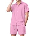 thumbnail image 2 of Men 2 Piece Outfit Solid Short Sleeve Button Shirt and Drawstring Shorts Summer Casual Set Pale M, 2 of 6