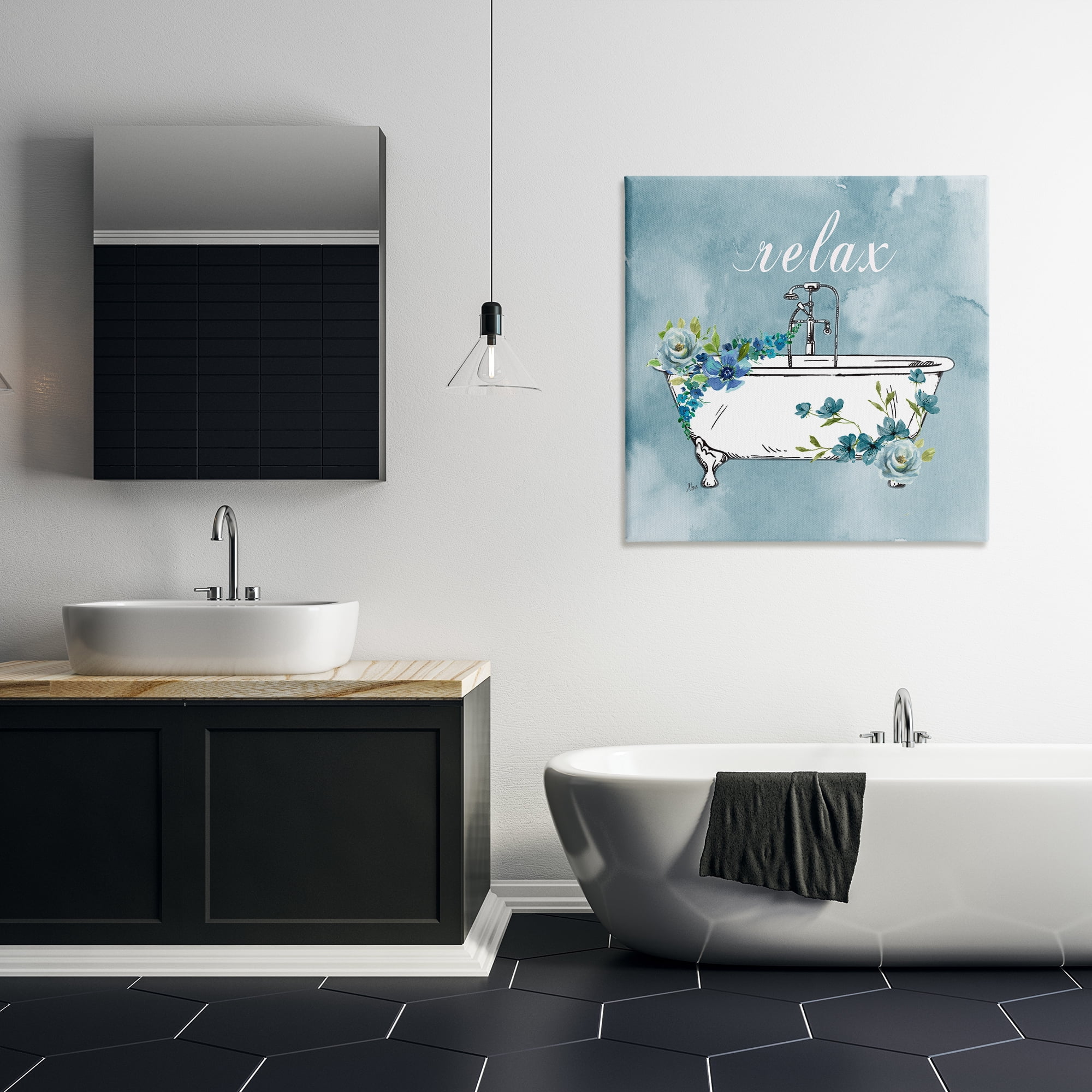 Stupell Industries Floral Bathroom Rules Relax Canvas Wall Art, design by Nan