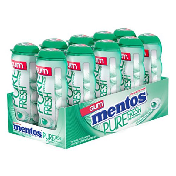 Mentos Pure Fresh Sugar-Free Chewing Gum with Xylitol, Spearmint, 15 Piece Bottle (Pack of 10)