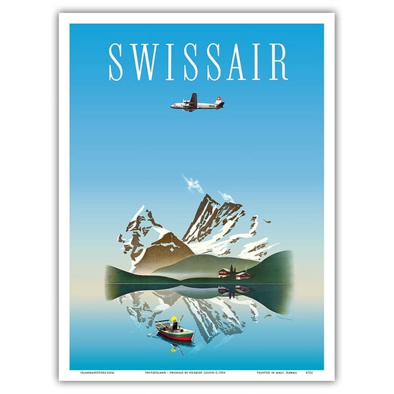 Switzerland - Swissair - Douglas DC-4 Airliner - Vintage Airline Travel Poster by Herbert Leupin c.1956 - Master Art Print (Unframed) 9in x 12in
