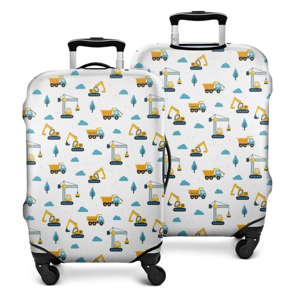 Cartoon Construction Vehicles Cranes White Pattern Luggage Cover Fashion Suitcase Cover Baggage Covers Fit 25-28 Inch Luggage (Go Travel)
