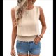 thumbnail image 1 of Tops Cortos de Cuello Redondo para Mujer, Lindos Tops de Verano Sin Mangas con Fruncido Albaricoque M, 1 of 9