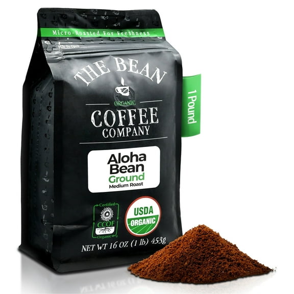 The Bean Organic Coffee Company Aloha Bean (Hawaiian Hazelnut), Medium Roast, Ground Coffee, 16-Ounce Bag