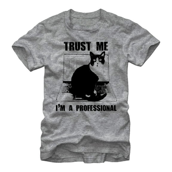 Men's Lost Gods Computer Cat Graphic Tee Athletic Heather Large