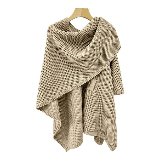Capa de punto elegante para mujer, chal liso con parte delantera grande, tejido con tacto calado, para otoño e invierno