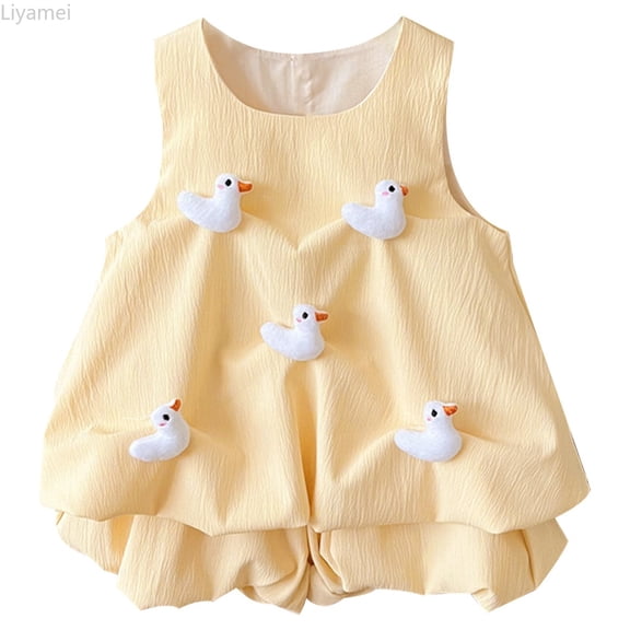 Liyamei Cute Girls Outfits Set Casual Summer Spring Toddler Kids Clothes Soft Comfortable Playwear For Ages 3 9 Spring Floral Dress Sets Size Yellow 3-4 Years