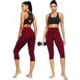 thumbnail image 5 of NELEUS Womens Tummy Control High Waist Capri Yoga Leggings with Pocket,Blue+Wine Red+Rose Red,US Size L, 5 of 12