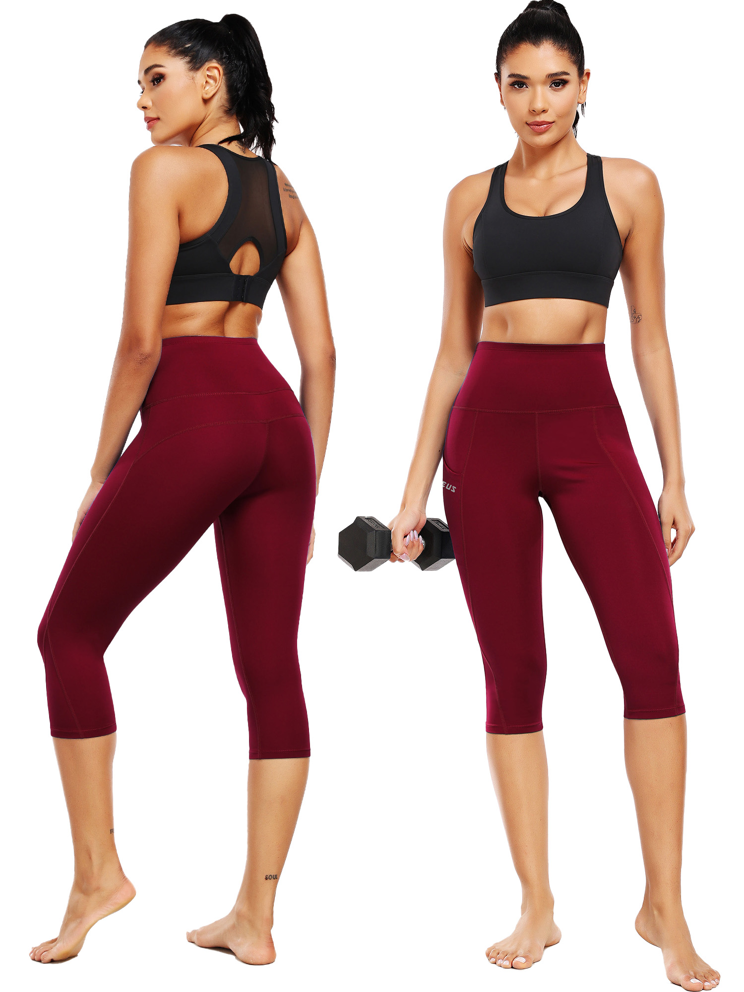 Neleus Women's Tummy Control High Waist Capri Leggings photo 4