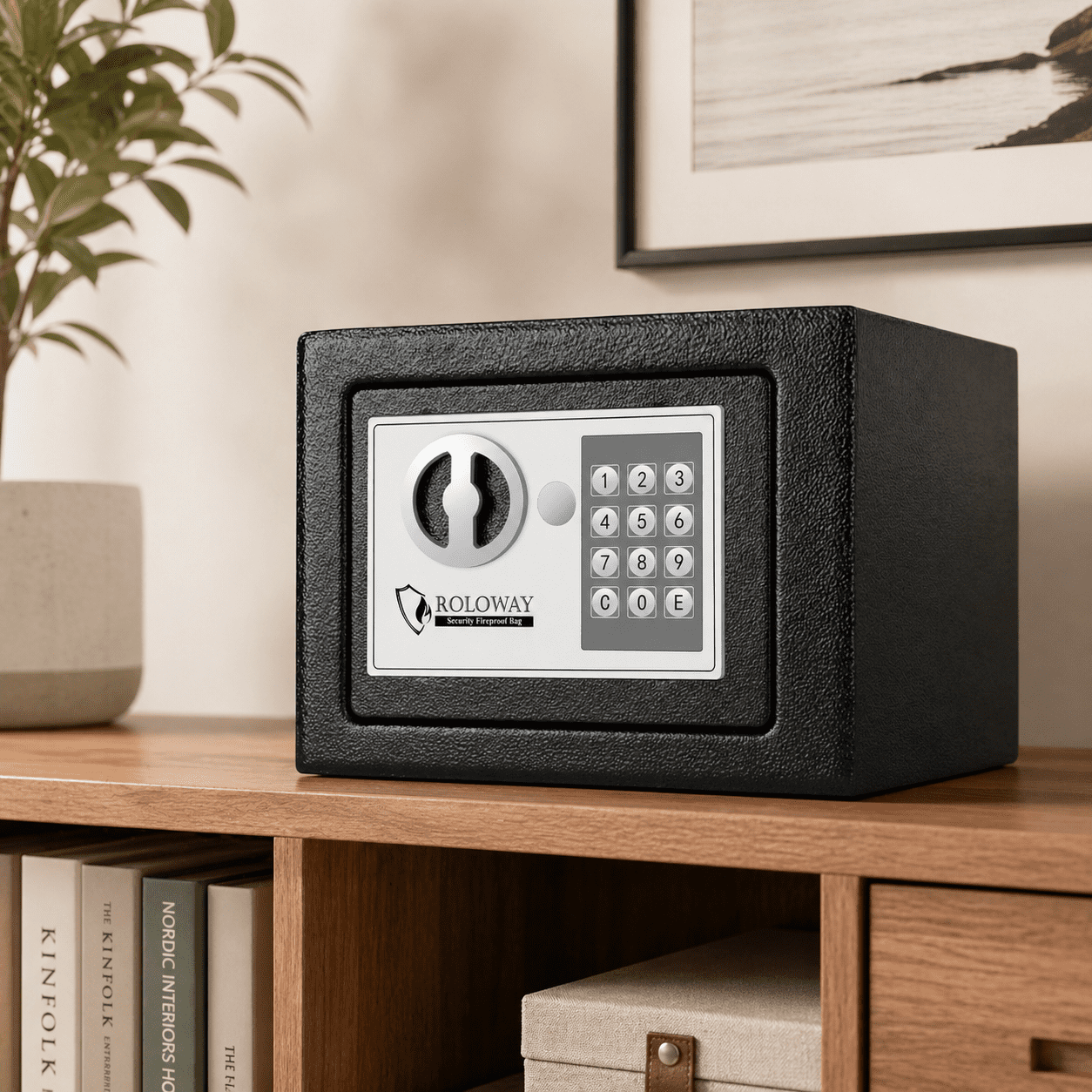 Digital Security Safe Box with Keypad & Key Lock, Built-in Sensor Light, Steel Construction, 9 x 6.7 x 6.7 Inch, gray