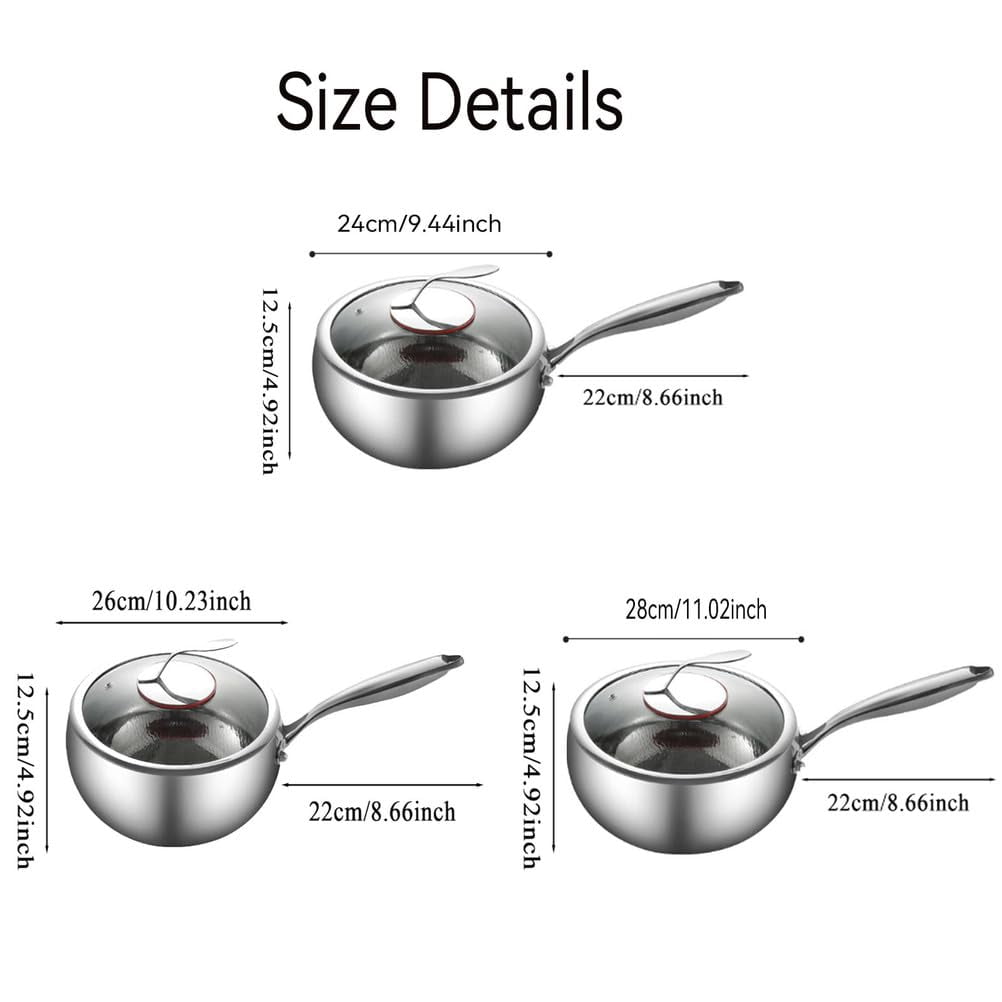 Titanium Hammered Pan with Lid, Thickened Multi-Layer Stock Pot, Titanium Wok Pan, Scratch-Resistant Non Stick Titanium Frying Pans, Even Heating for Cooking,10.23in/lid