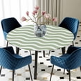 thumbnail image 3 of Sage Green Stripe Round Fitted Tablecloth with Elastic Edge, Waterproof Table Cloth Table Cover for 45"-54" Tables, Farmhouse Striped Modern Waves Moires Tablecloths for Dining Picnic Indoor Outdoor, 3 of 9