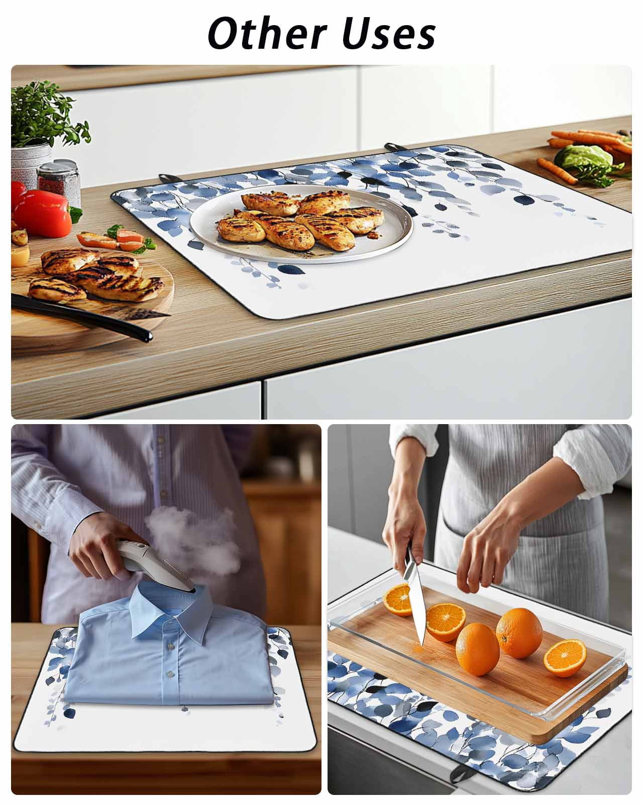 Stove Top Covers for Electric Stove, Blue Eucalyptus Leaves Glass Stovetop Cover Protector, Summer Botanical Watercolor Induction Cooktop Protector Oven Mat for Kitchen Countertop 24"x21"