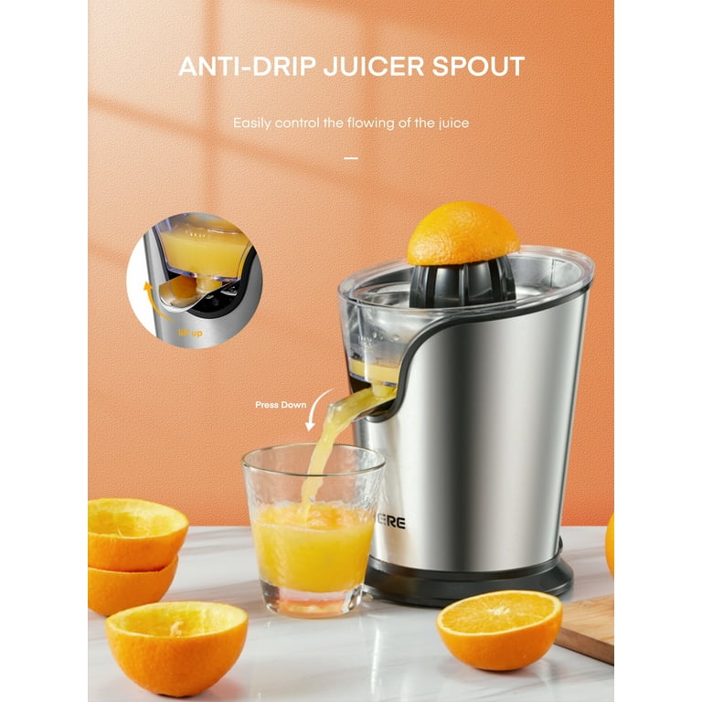 Electric Citrus Juicer Orange Juicer Machine with 2 Size Cones Stainless Steel Citrus Press Juicer for Orange Lemon
