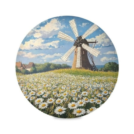 

15.4inch Round Placemats DIY Printing Design Suitable for Kitchen Table Party Decoration Windmill