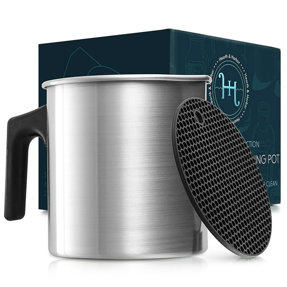 Hearth & Harbor Pot Verseur de Bougie de 2 Lb et Tapis en Silicone avec Poignée Résistante à la Chaleur et Bec Sans Goutte - Pichet en Cire d'Aluminium pour Bougies Maison