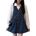 thumbnail image 1 of Conjuntos de 2 piezas para mujer, camisetas blancas de manga larga, conjunto de vestido tipo túnica con botones, vestido camisero de dos piezas acampanado, 1 of 8