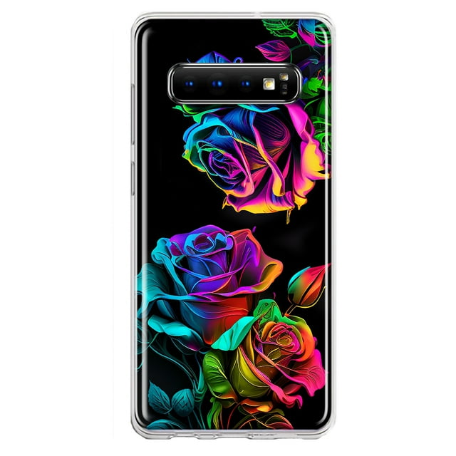 MUNDAZE Samsung Galaxy S10 Étui de Téléphone Double Couche Roses Arc-en-Ciel Néon Coloré