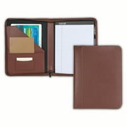 Samsill Contrast Stitch Leather Zipper Padfolio, 8.5"x11" Writing Pad Included, Brown