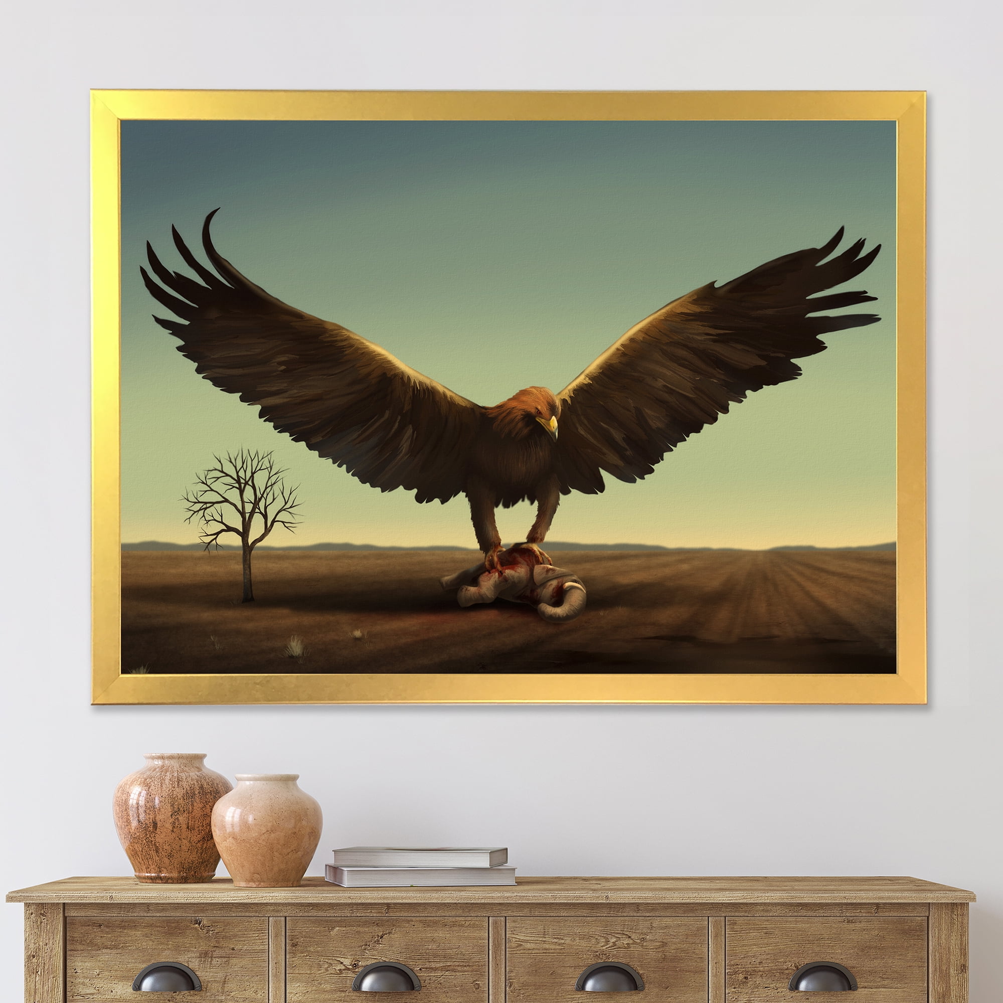 Designart 'Open Wings Roc Bird in Wild' Farmhouse Framed Art Print