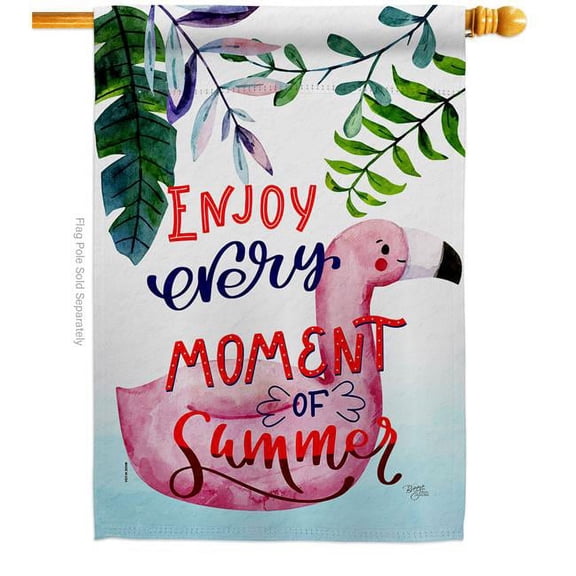 Breeze Decor H106104-BO Enjoy Every Moment Summertime Fun & Sun 28 x 40 in. Double-Sided Decorative Vertical House Flags for Decoration Banner Garden Yard Gift