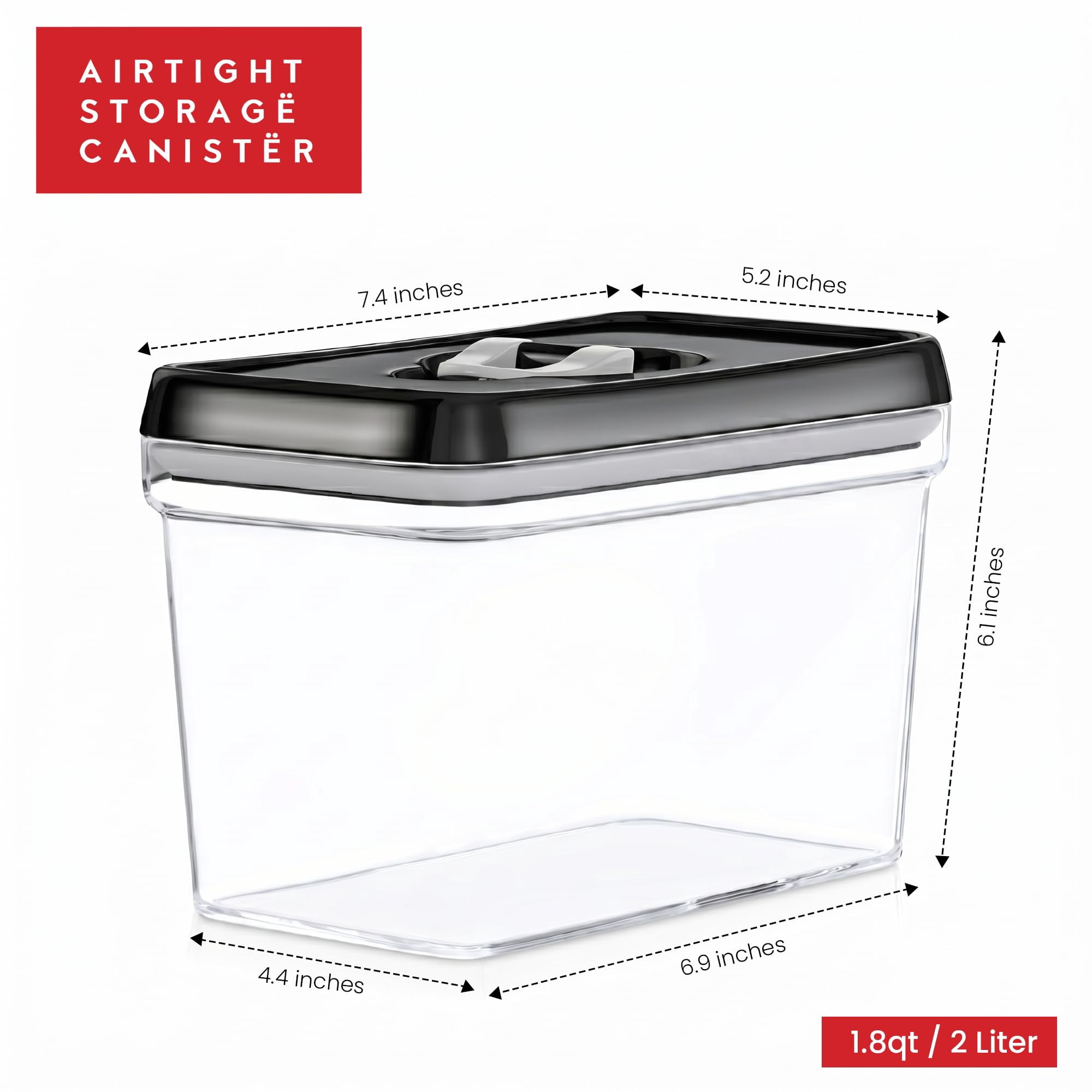 Food Storage Jars & Containers 03 Set of 4 - 2 Liters Clear Plastic Airtight Pantry Organization