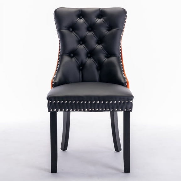 Knubmt Set of 2 Armless Dining Chair with Wood Legs, Velvet Upholstered Side Chair for Living Room, Dining Room, Orange Black