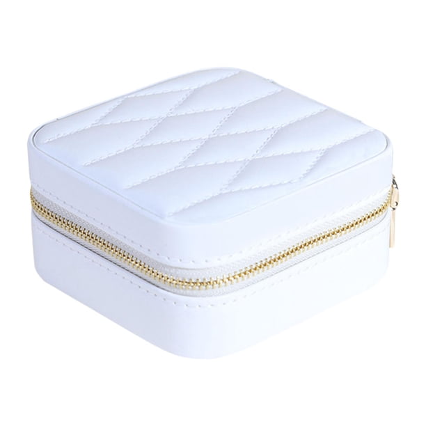 Joyero de viaje, organizador de joyas, caja de almacenamiento para broches, regalo para San Valentín, día de la madre, cumpleaños. Blanco